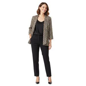 Anne Klein Open Lapel Chevron Print Jacket Blazer With Shoulder Pads Black Tan
